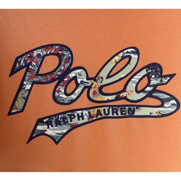 Polo Ralph Lauren Men's Shirt Large Orange Hawaiian Script Logo Short Sleeve Tee - Picture 4 of 11
